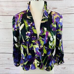 Lavender & Honey ruffle jacket floral purple black